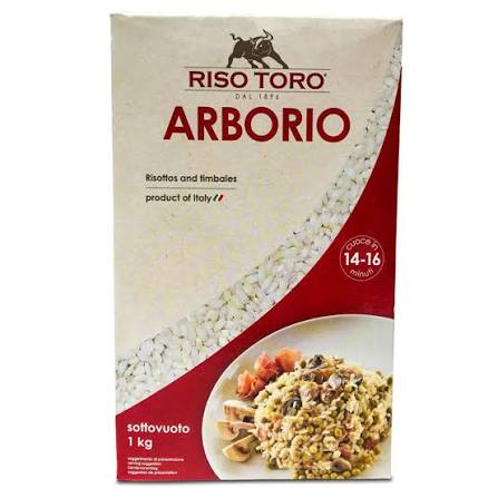 Riso Toro Arborio 1 kg box with a bowl of risotto on the front